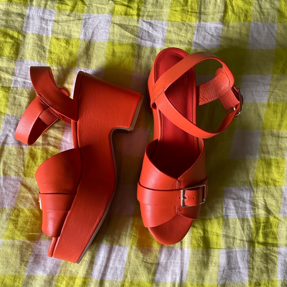 Charlotte Stone Orange Chunky Sandals with Ankle Straps